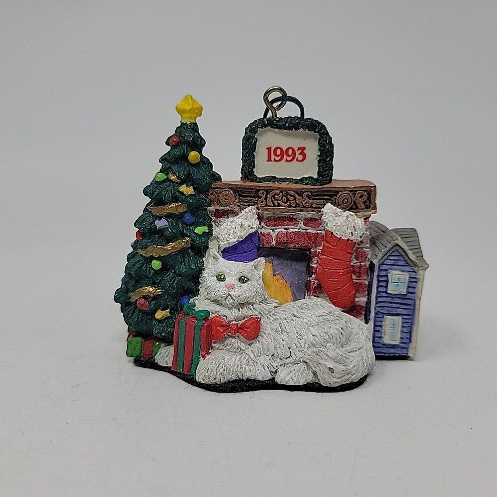 Vintage Fancy Feast Cat Food 1993 Ornament Persian Cat Christmas Tree Fireplace